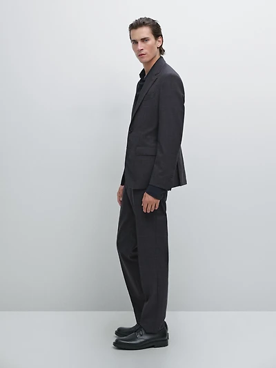 100% wool check suit trousers