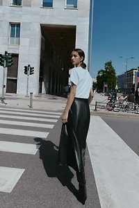 FAUX LEATHER SKIRT COMBI MIDI DRESS