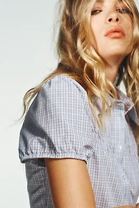 CHECKED ELASTIC POPLIN SHIRT