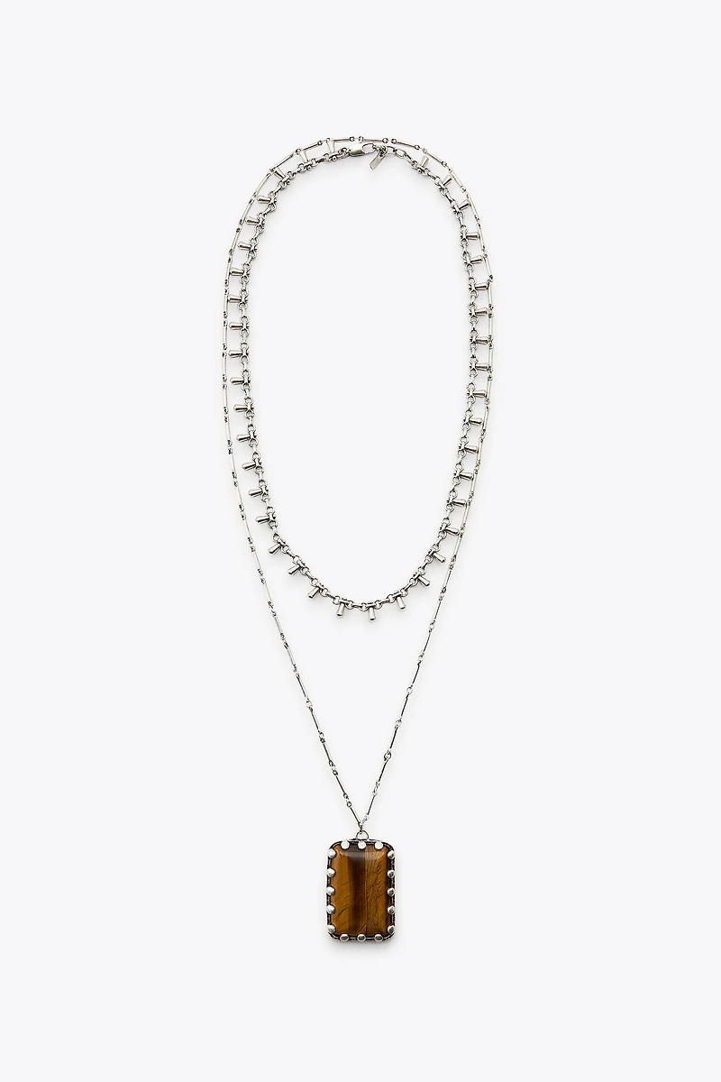 PACK OF 2 LINK AND STONE NECKLACES