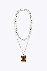 PACK OF 2 LINK AND STONE NECKLACES