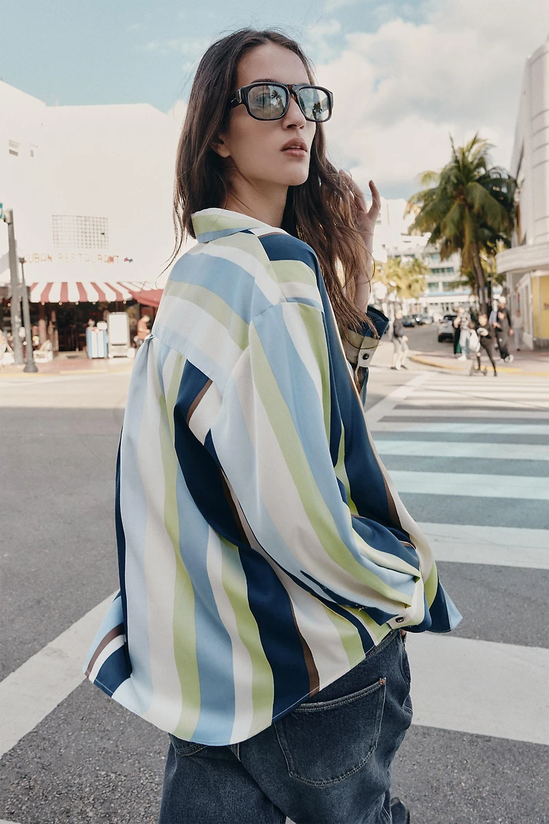 STRIPED SATIN EFFECT SHIRT