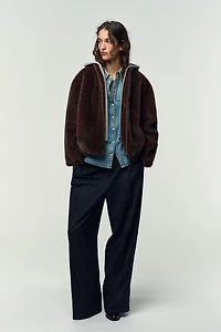 FAUX FUR COMBINATION BOMBER JACKET