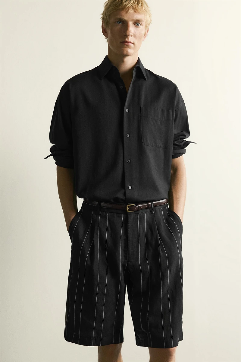 STRIPED PLEATED RELAXED FIT SHORTS