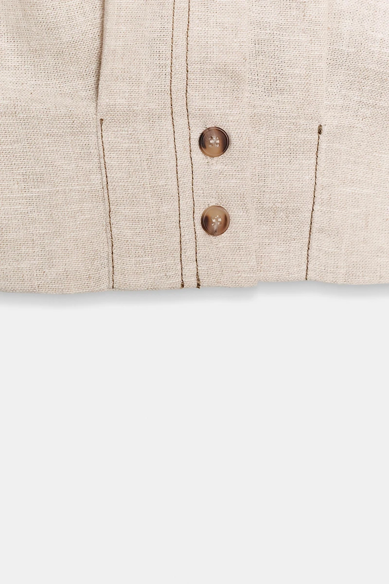 LINEN TOP WITH TOPSTITCHING