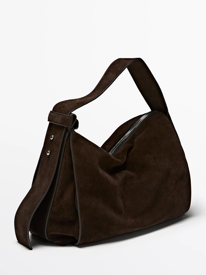 Grand sac porté épaule en croûte de cuir
