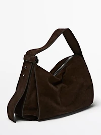 Grand sac porté épaule en croûte de cuir