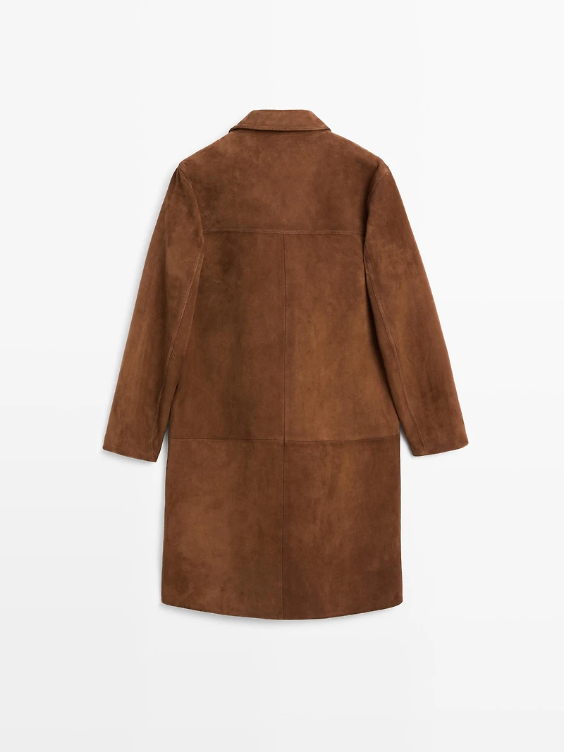 Manteau long en cuir finition daim
