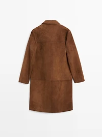 Manteau long en cuir finition daim