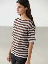 Striped linen boat neck T-shirt