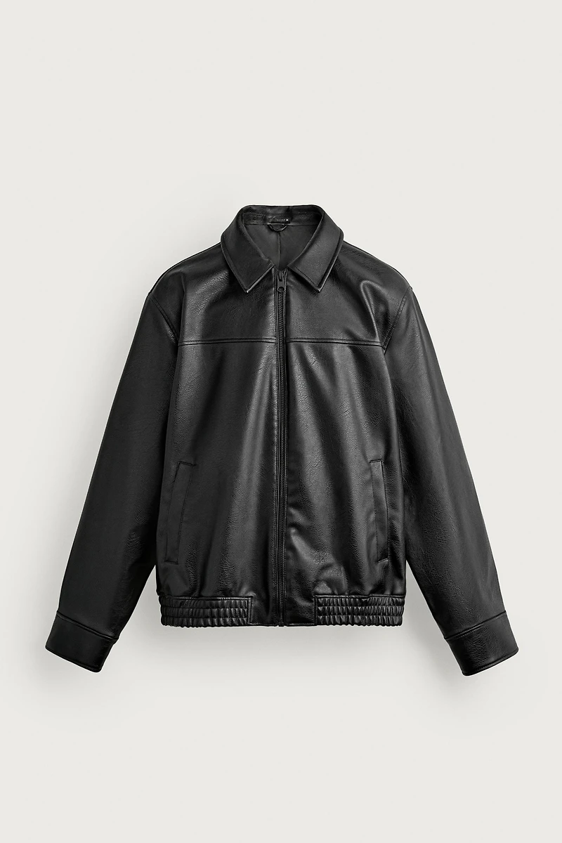 RELAXED-FIT FAUX LEATHER JACKET