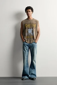 T-SHIRT SANS MANCHES EN MAILLE LAVÉE À IMPRIMÉ