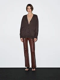 Long linen blend knit cardigan