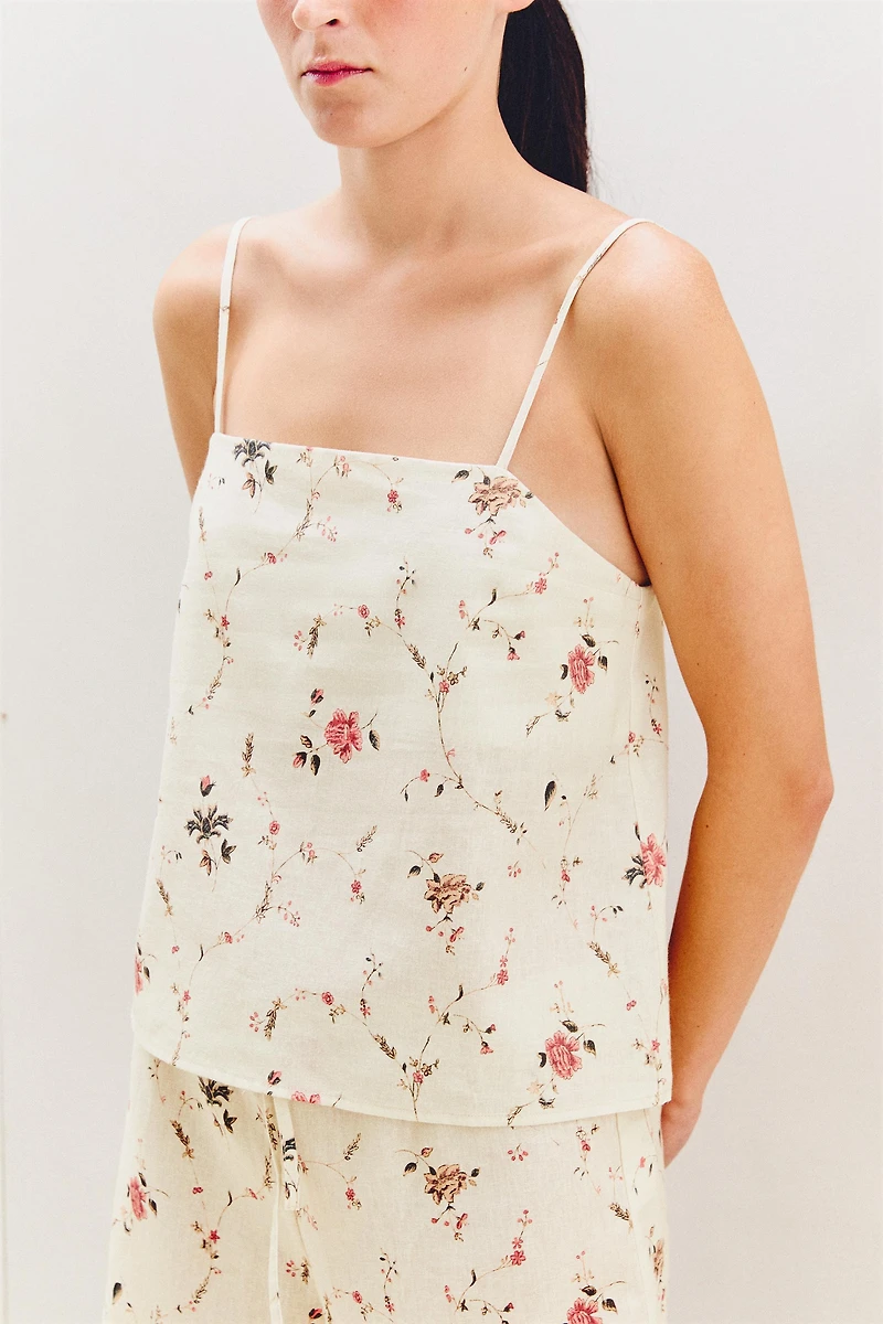 KATHARINE POLE FLORAL COTTON AND LINEN TOP
