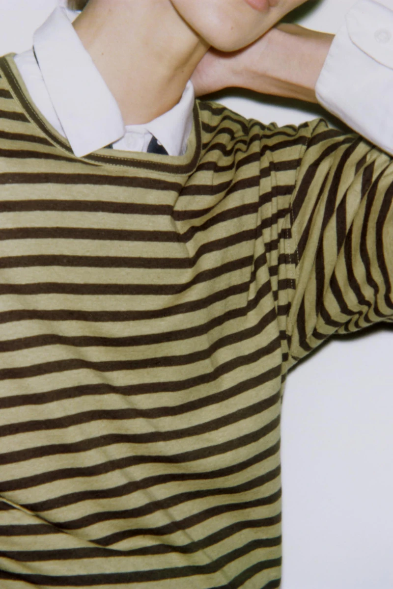 STRIPED COTTON AND LINEN T-SHIRT