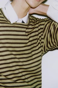 STRIPED COTTON AND LINEN T-SHIRT