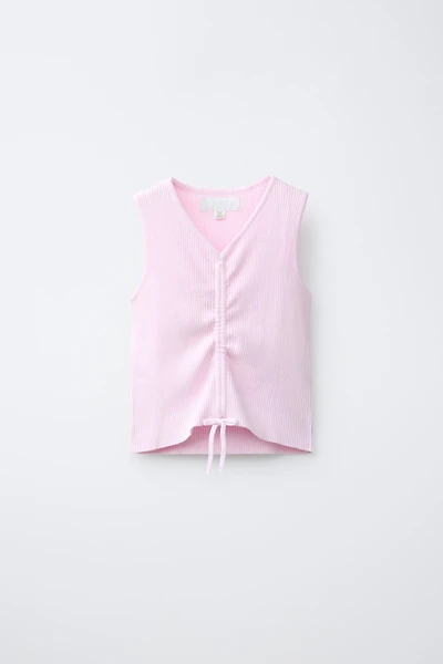 RIBBED KNIT RUCHED TOP