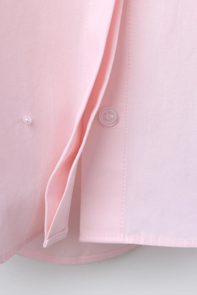 PEARL BOW POPLIN SHIRT