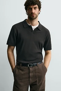 RIBBED KNIT POLO SHIRT
