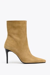 SPLIT LEATHER STILETTO HEEL ANKLE BOOTS
