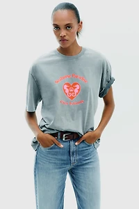 WASHED EFFECT PRINTED T-SHIRT