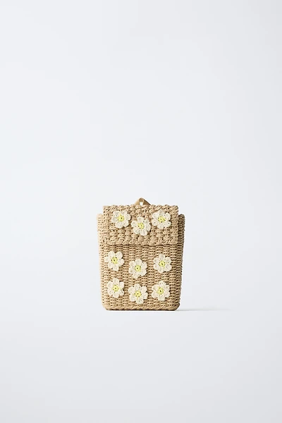RAFFIA EFFECT FLORAL BACKPACK