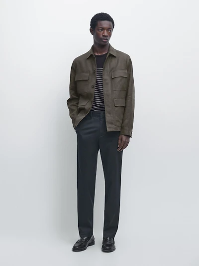 Cotton blend slim fit pants