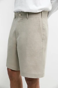 100% linen short Bermuda shorts