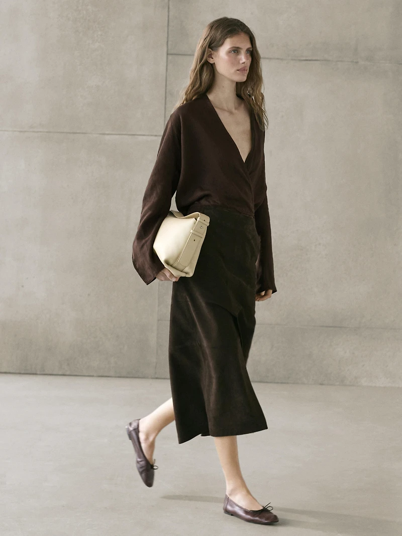 Flowing loose-fitting linen wrap blouse
