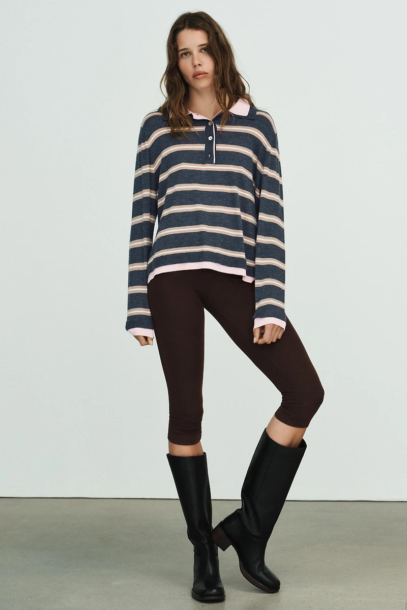 STRIPED COMBINED KNIT POLO SHIRT