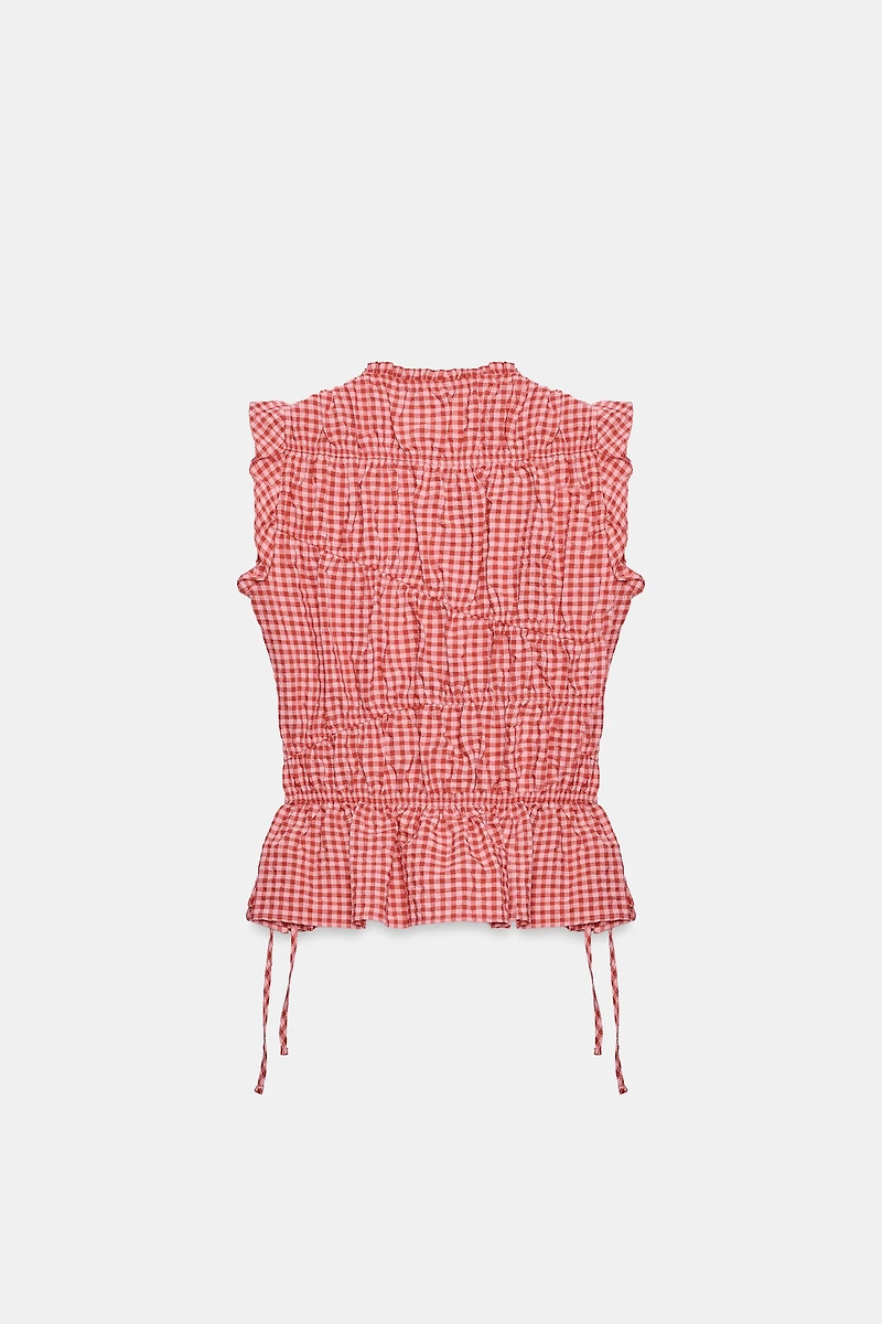 GINGHAM RUCHED TOP