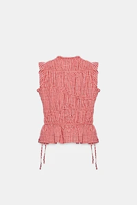 GINGHAM RUCHED TOP