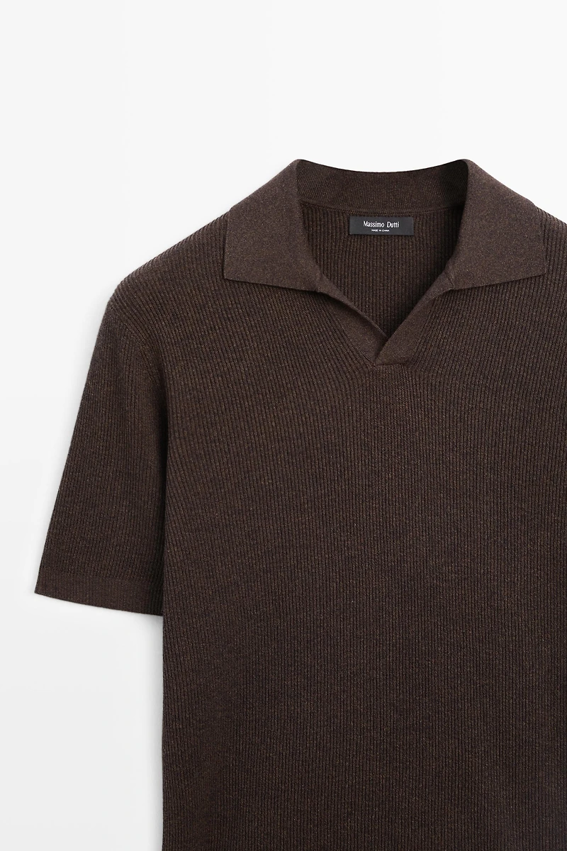 Cotton blend knit polo sweater