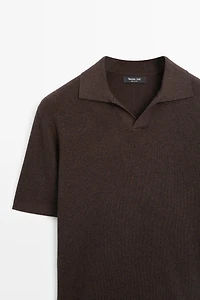 Cotton blend knit polo sweater
