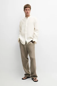 100% linen regular fit shirt with stand collar