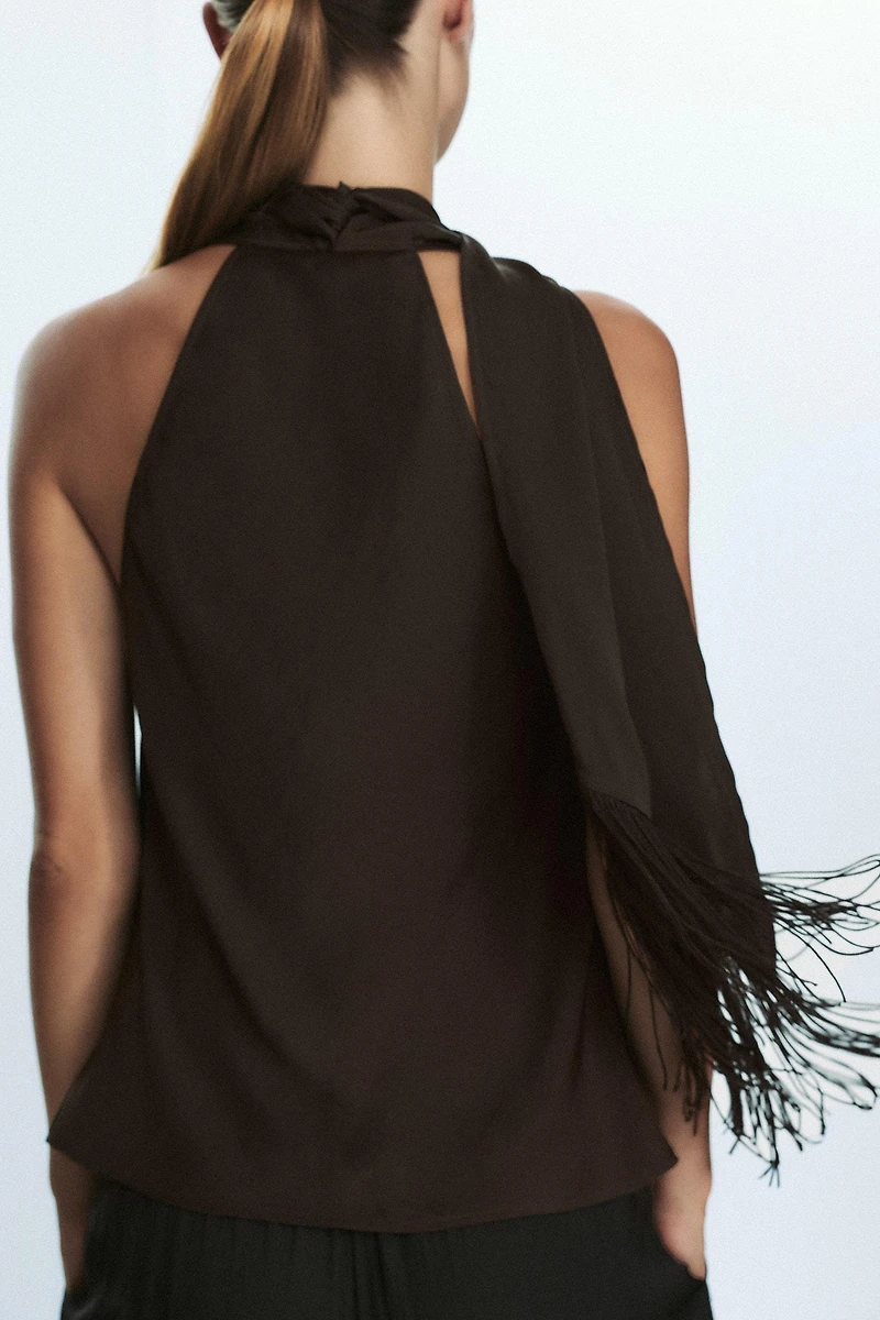 FRINGED SATIN EFFECT TOP