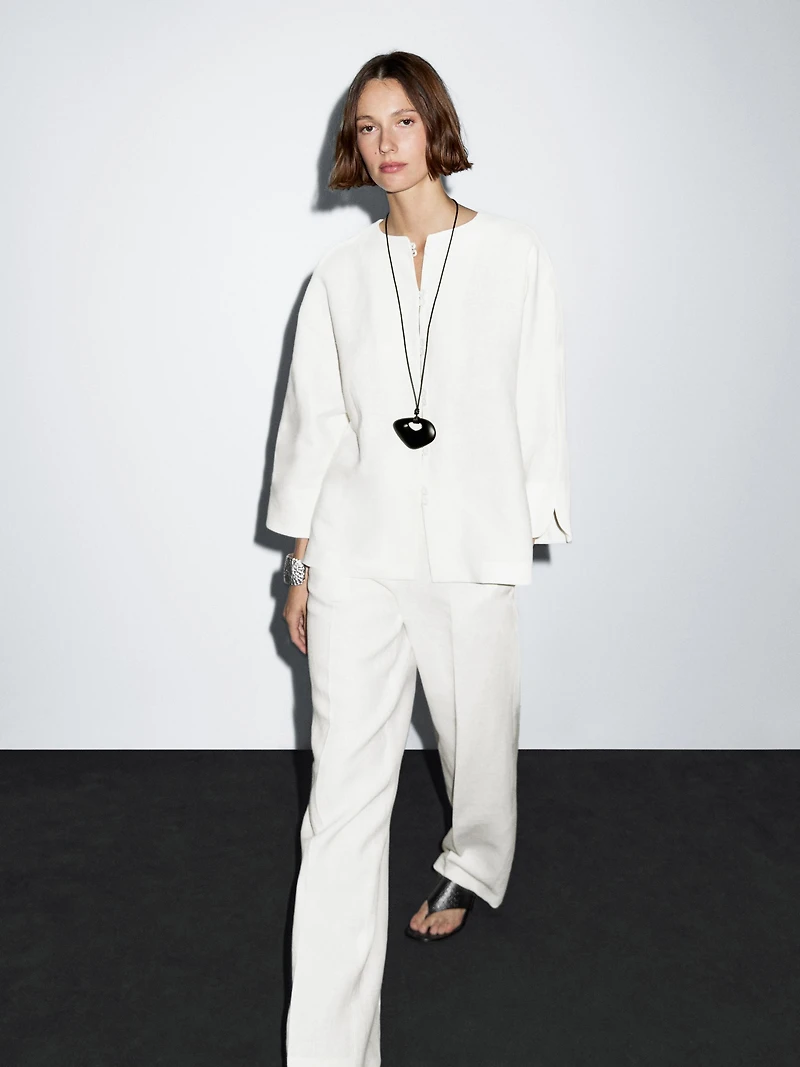 Pantalon de tailleur droit 100 % lin