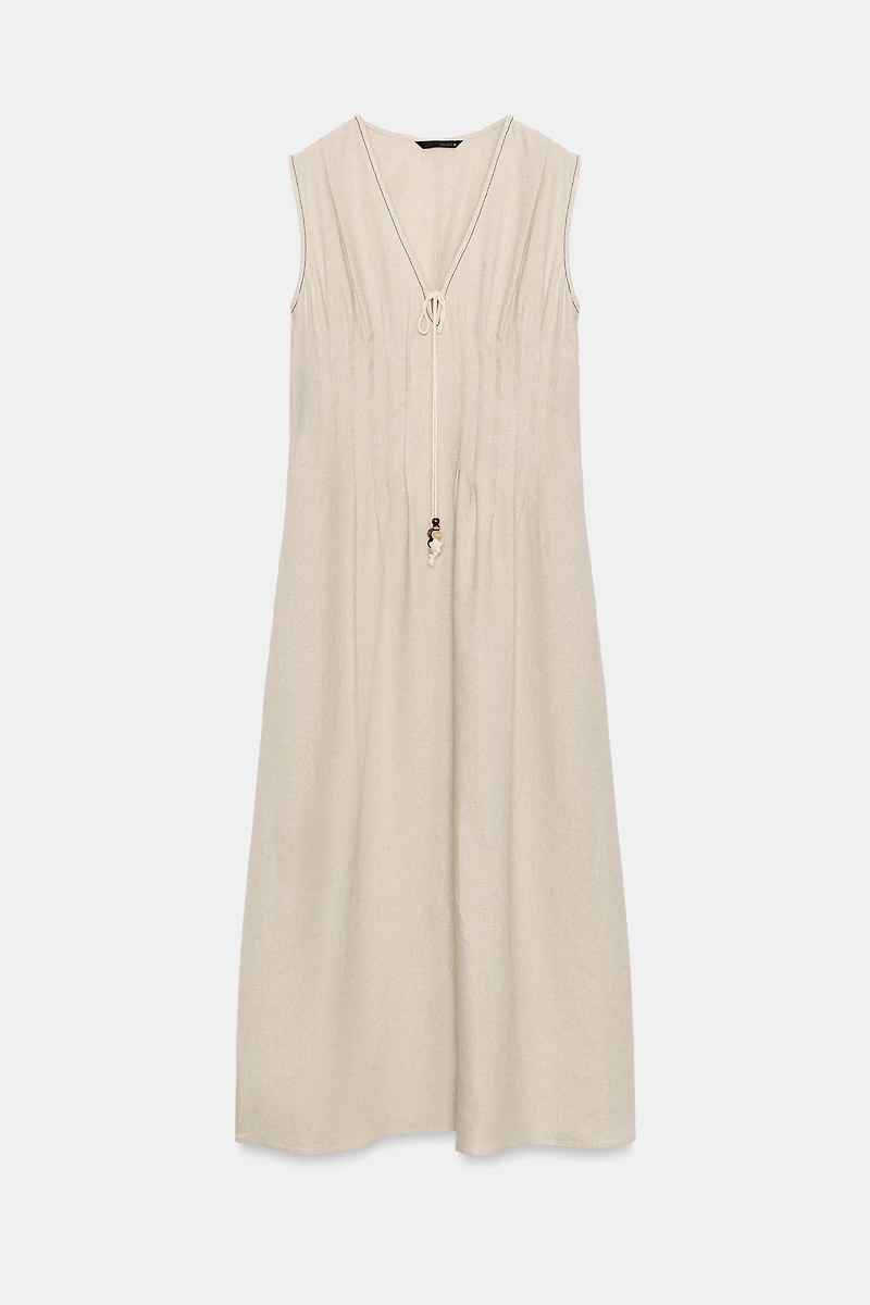 ROBE MI-LONGUE À PLIS EN LIN