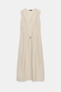 ROBE MI-LONGUE À PLIS EN LIN