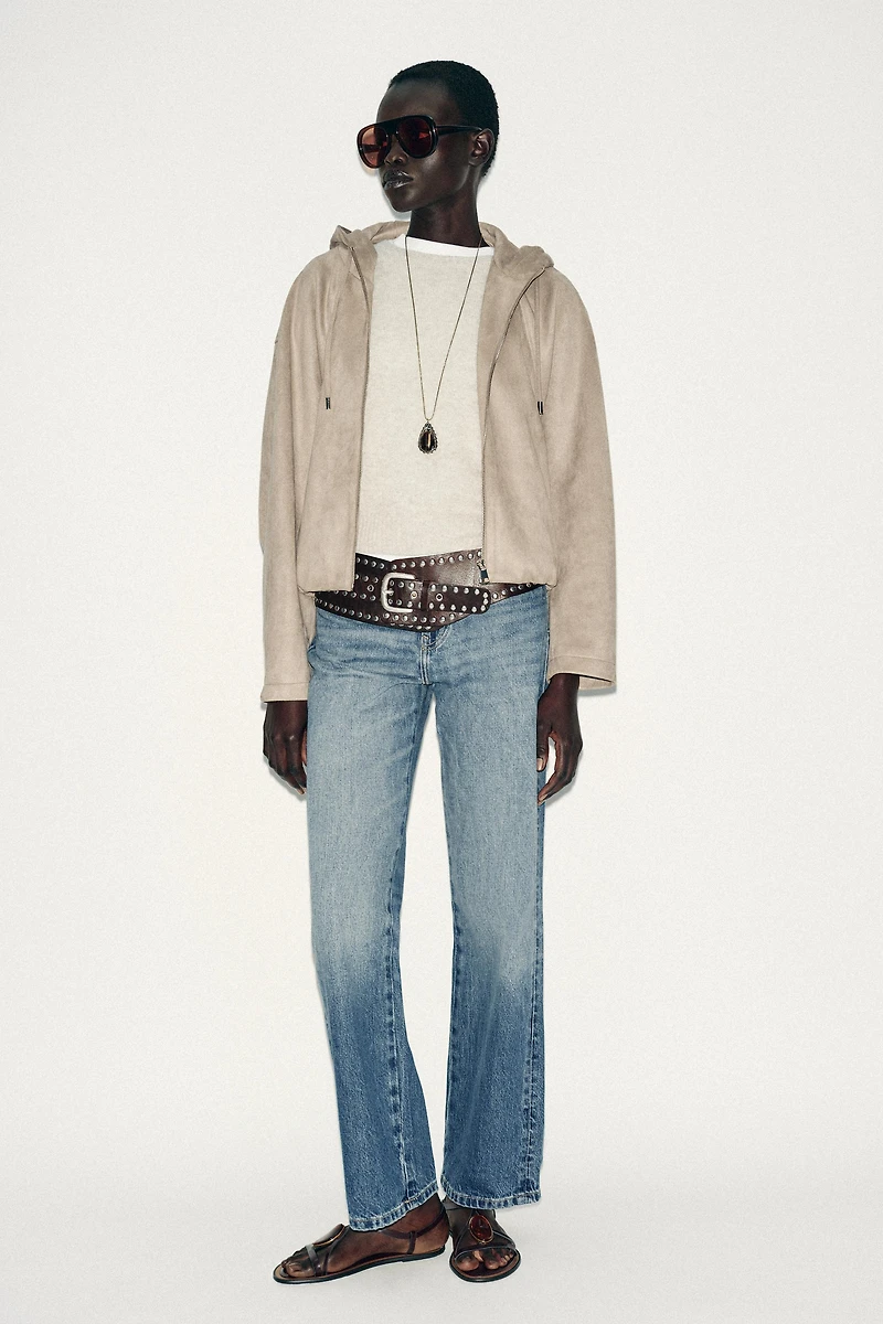 FAUX SUEDE HOODED BOMBER JACKET