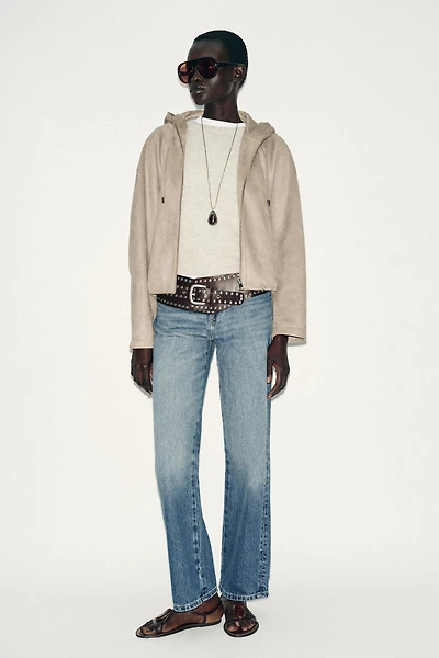 FAUX SUEDE HOODED BOMBER JACKET