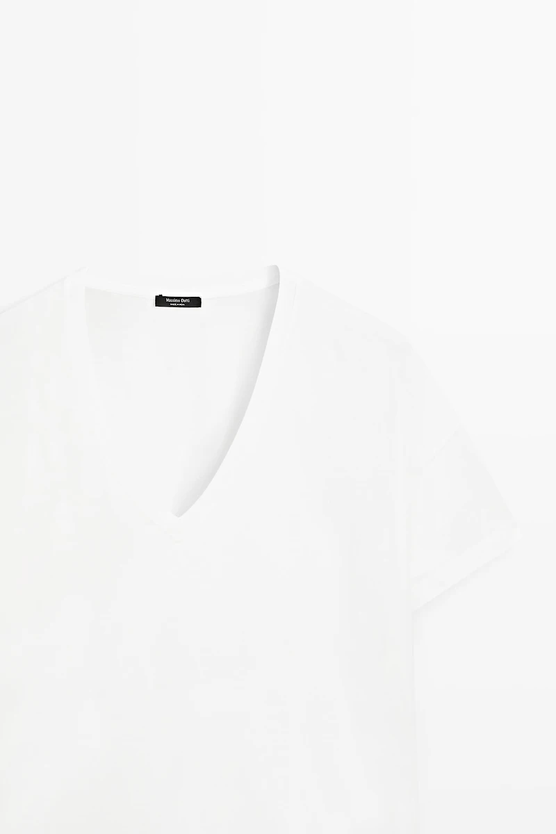 T-shirt fluide court à col en V