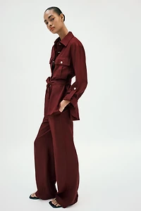LINEN BLEND STRAIGHT LEG PANTS