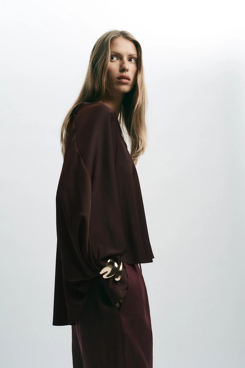 SATIN EFFECT CAPE SLEEVE BLOUSE