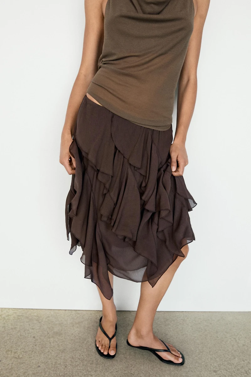 Flowing ruffled midi skirt