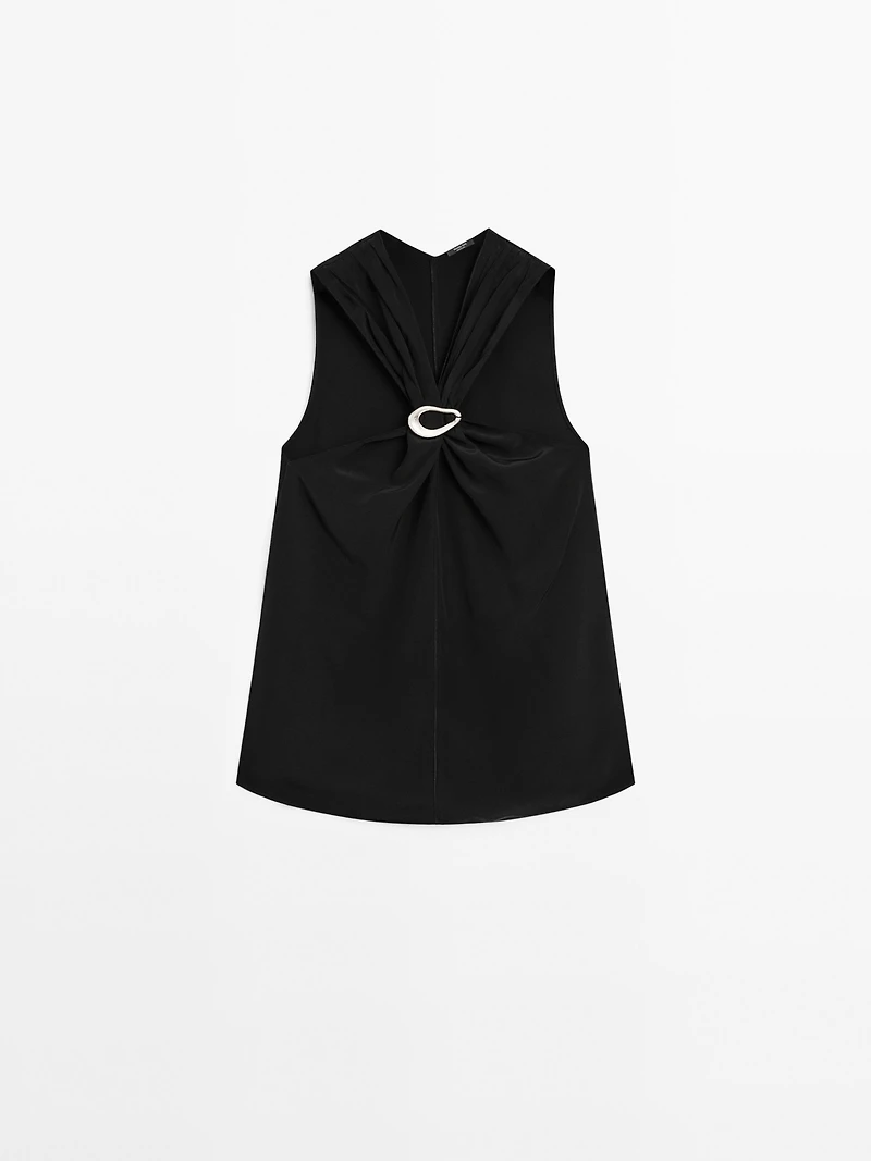 Halter top with removable brooch detail