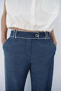 CONTRASTING PIPING WIDE LEG PANTS