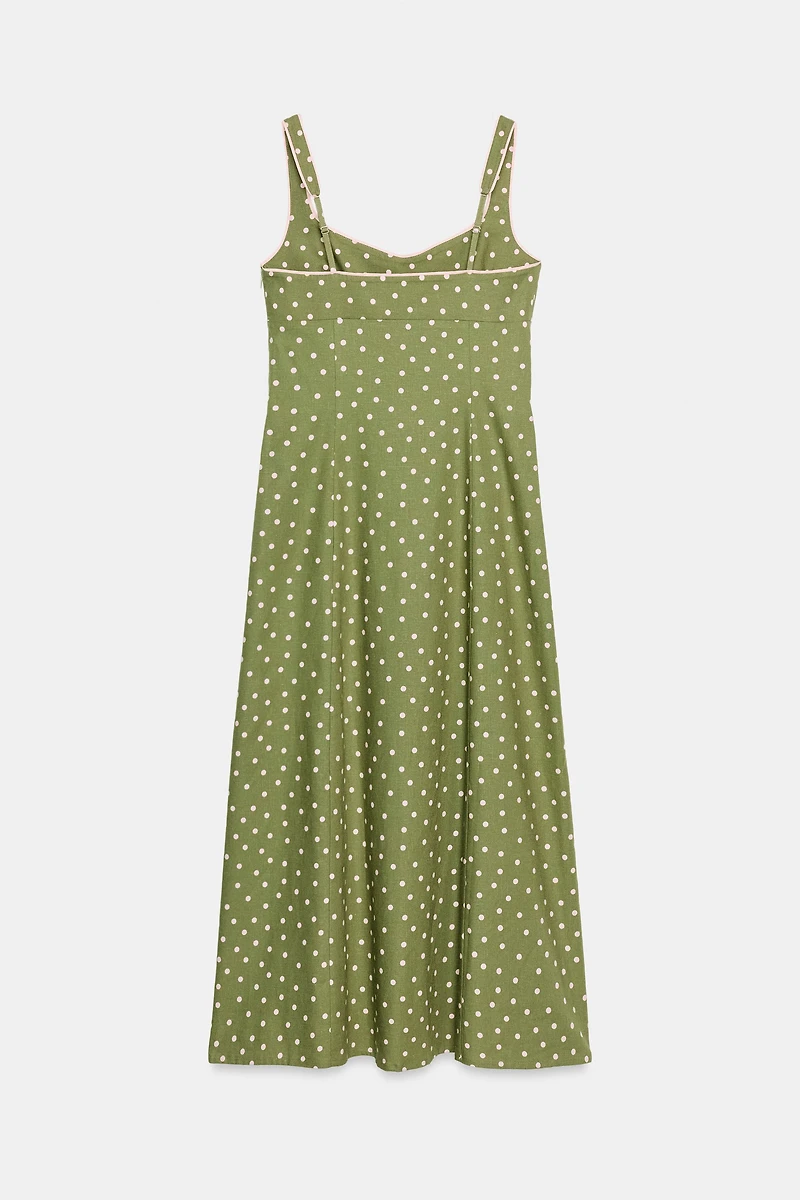 POLKA DOT LINEN MIDI DRESS