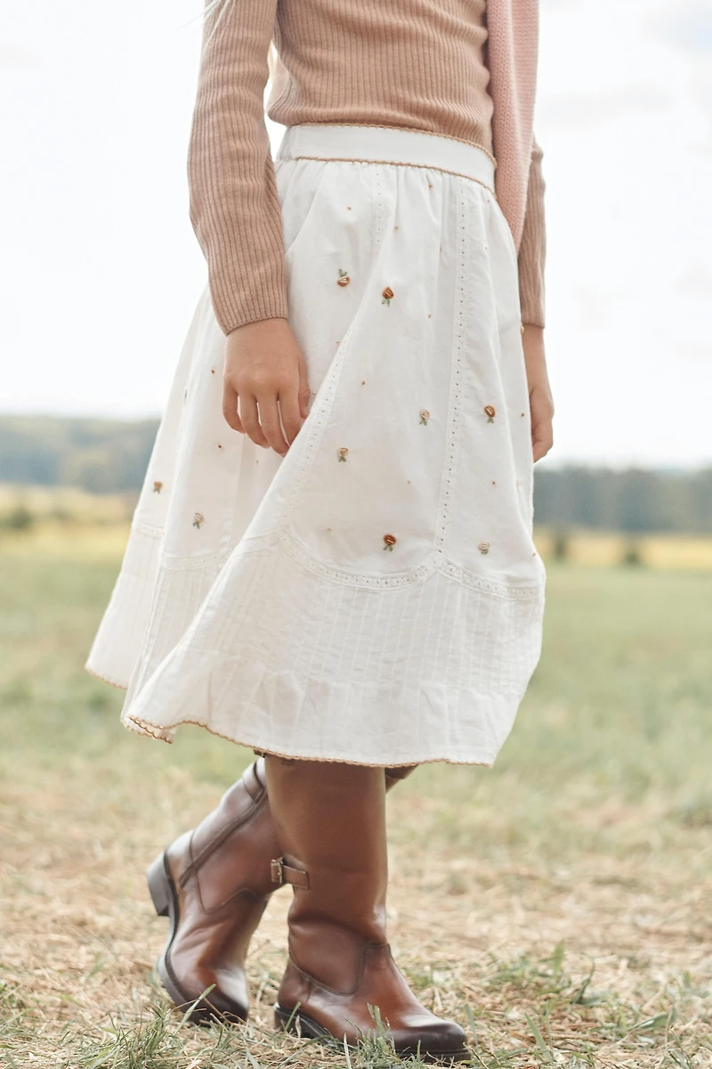 JUPE MI-LONGUE FLEURS BRODÉES LIMITED EDITION