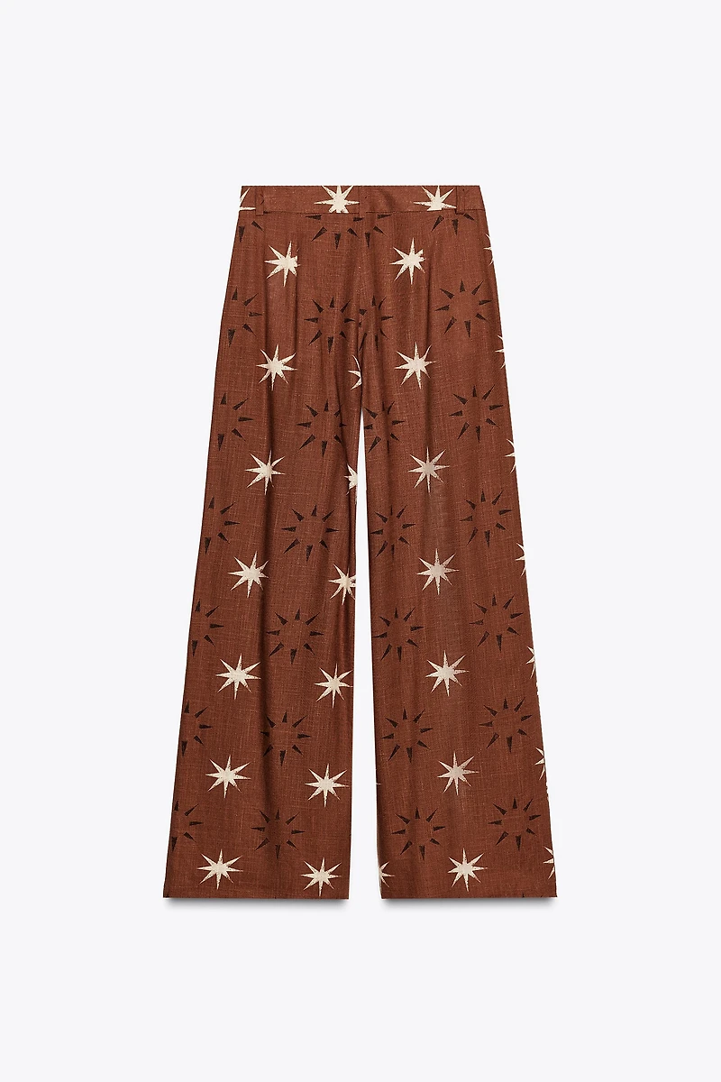 SUN PRINT LINEN WIDE LEG PANTS